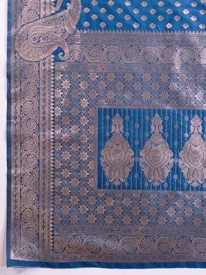 Blue ethnic motifs zari silk blend banarasi saree 3