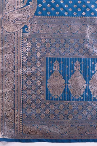 Blue ethnic motifs zari silk blend banarasi saree
