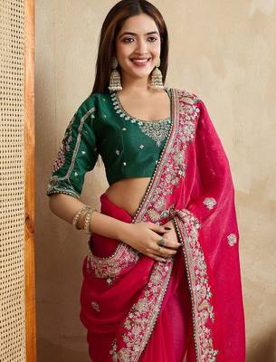 Rose embroidered saree with blouse piece 1
