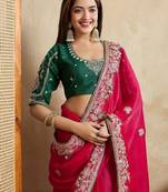 Rose embroidered saree with blouse piece