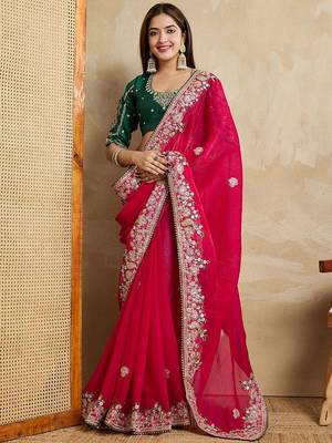 Rose embroidered saree with blouse piece 2