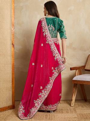 Rose embroidered saree with blouse piece 4