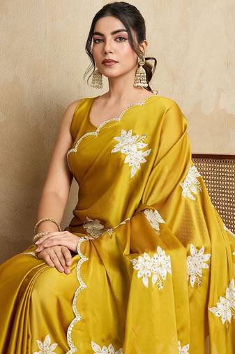 Yellow embroidered saree with blouse