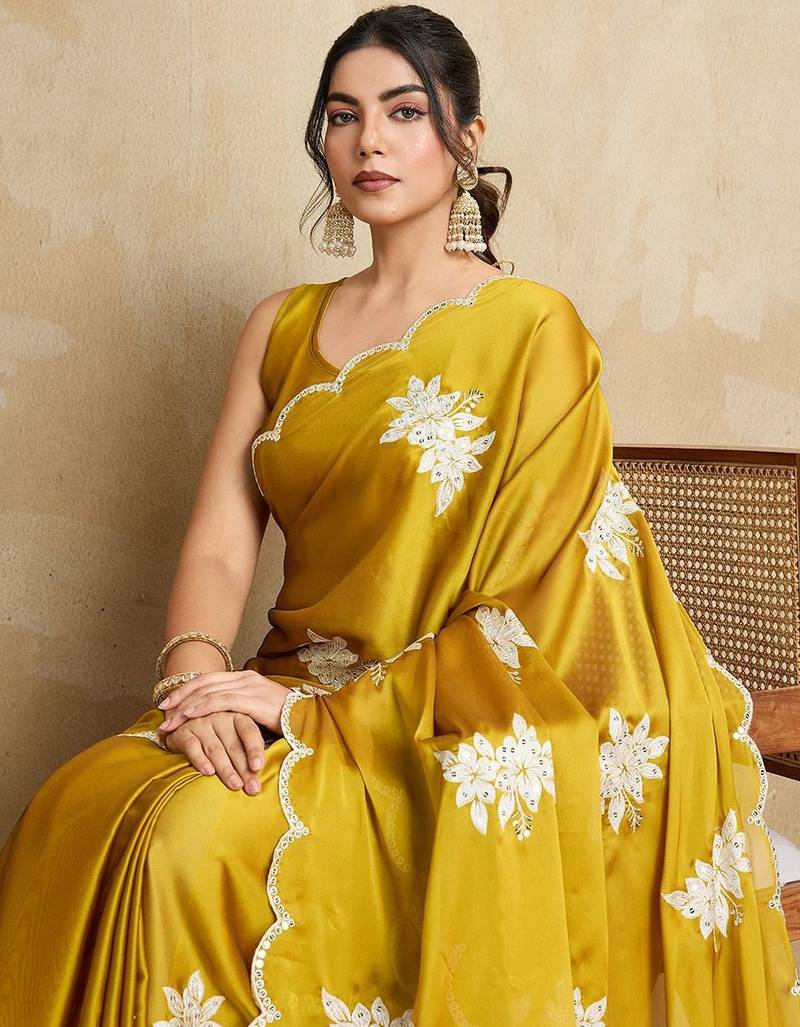Yellow embroidered saree with blouse