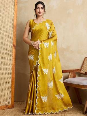 Yellow embroidered saree with blouse 2