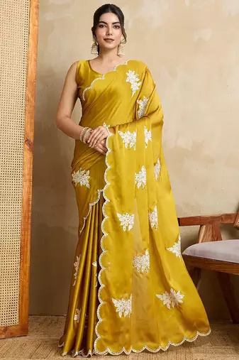 Yellow embroidered saree with blouse