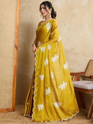 Yellow embroidered saree with blouse 3