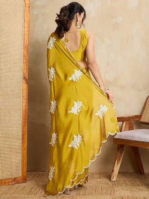 Yellow embroidered saree with blouse 4