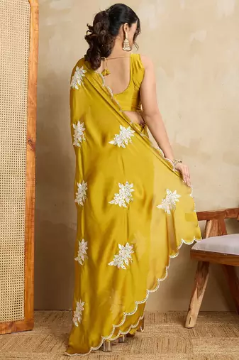 Yellow embroidered saree with blouse