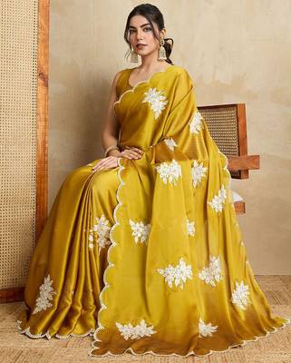 Yellow embroidered saree with blouse 5