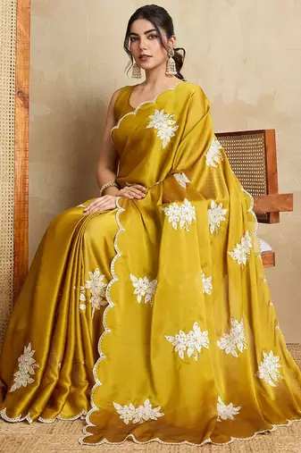Yellow embroidered saree with blouse