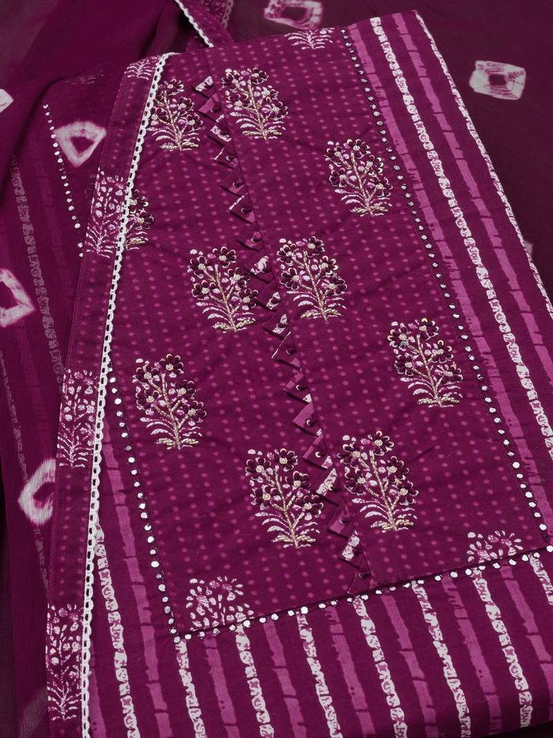 striped beads and stones unstitched dress material