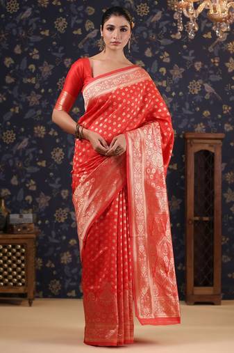 Red woven design banarasi saree