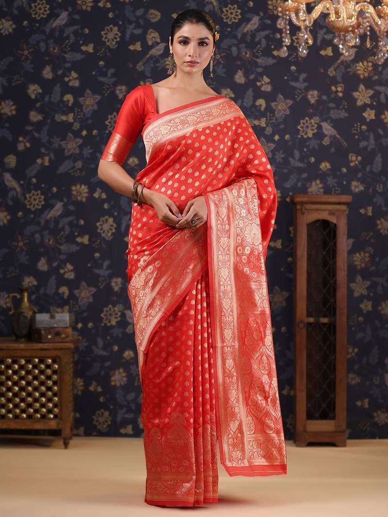 Red woven design banarasi saree