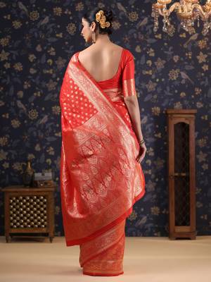 Red woven design banarasi saree 4