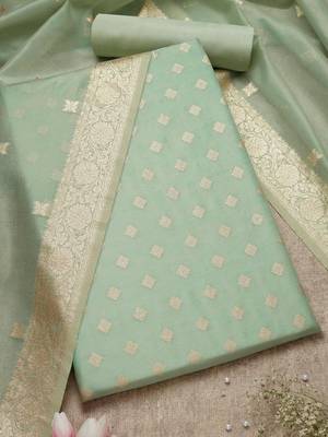 zari ethnic motifs printed woven design unstitched dress material 2