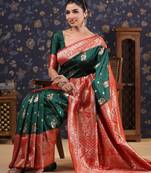 Green woven design heavy work baluchari saree