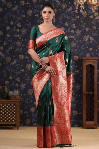 Green woven design heavy work baluchari saree