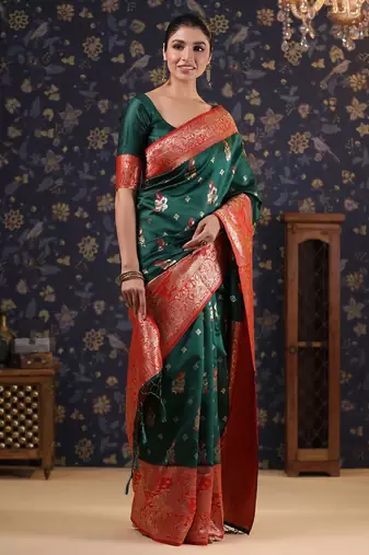 Green woven design heavy work baluchari saree