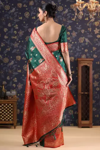 Green woven design heavy work baluchari saree