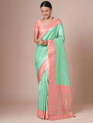 Blue banarasi woven design saree with blouse 1