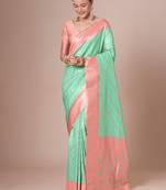 Blue banarasi woven design saree with blouse