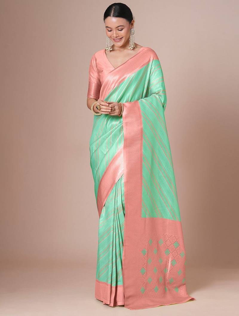 Blue banarasi woven design saree with blouse
