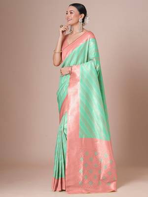 Blue banarasi woven design saree with blouse 2
