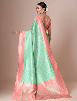 Blue banarasi woven design saree with blouse 3