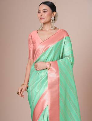 Blue banarasi woven design saree with blouse 4