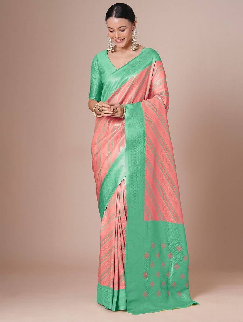Pink banarasi woven design saree with blouse