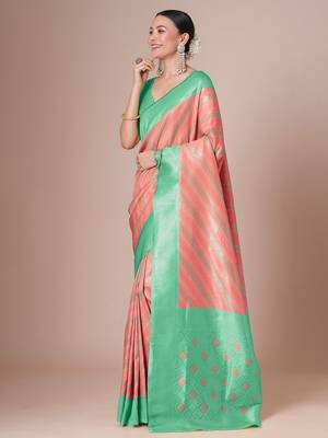 Pink banarasi woven design saree with blouse 2