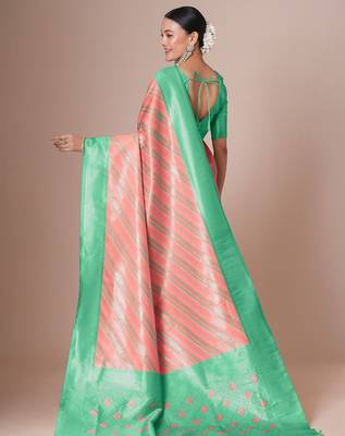 Pink banarasi woven design saree with blouse 3