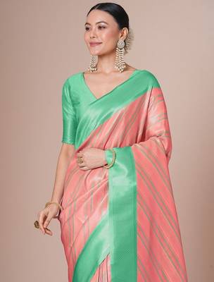 Pink banarasi woven design saree with blouse 4