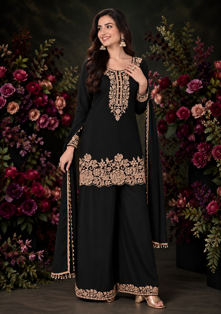 Black Premium Chinon With Beads Work Salwar Suit Stitched