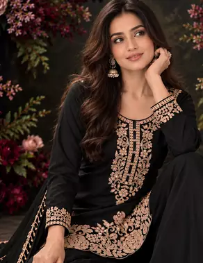 Black Premium Chinon With Beads Work Salwar Suit Stitched
