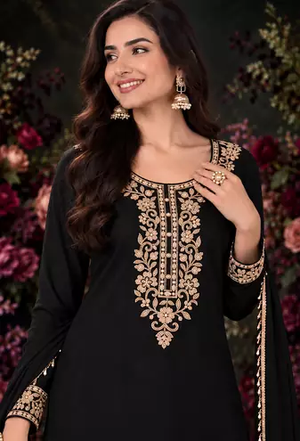 Black Premium Chinon With Beads Work Salwar Suit Stitched