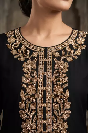 Black Premium Chinon With Beads Work Salwar Suit Stitched