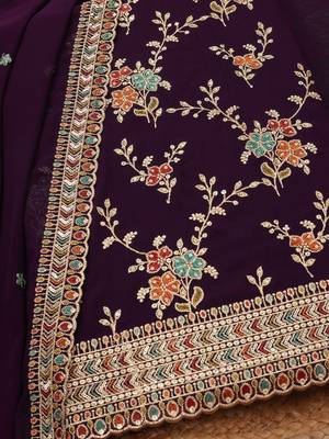 floral embroidered sequinned georgette unstitched dress material 2