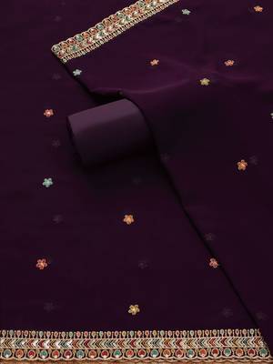 floral embroidered sequinned georgette unstitched dress material 3