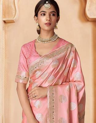 Pink embroidered woven design saree 1