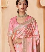 Pink embroidered woven design saree