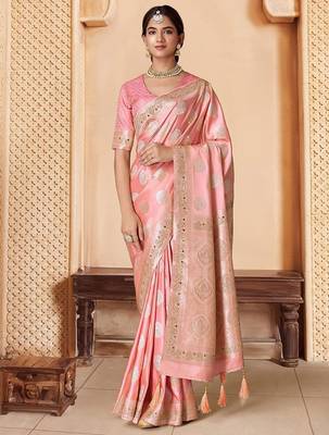 Pink embroidered woven design saree 2