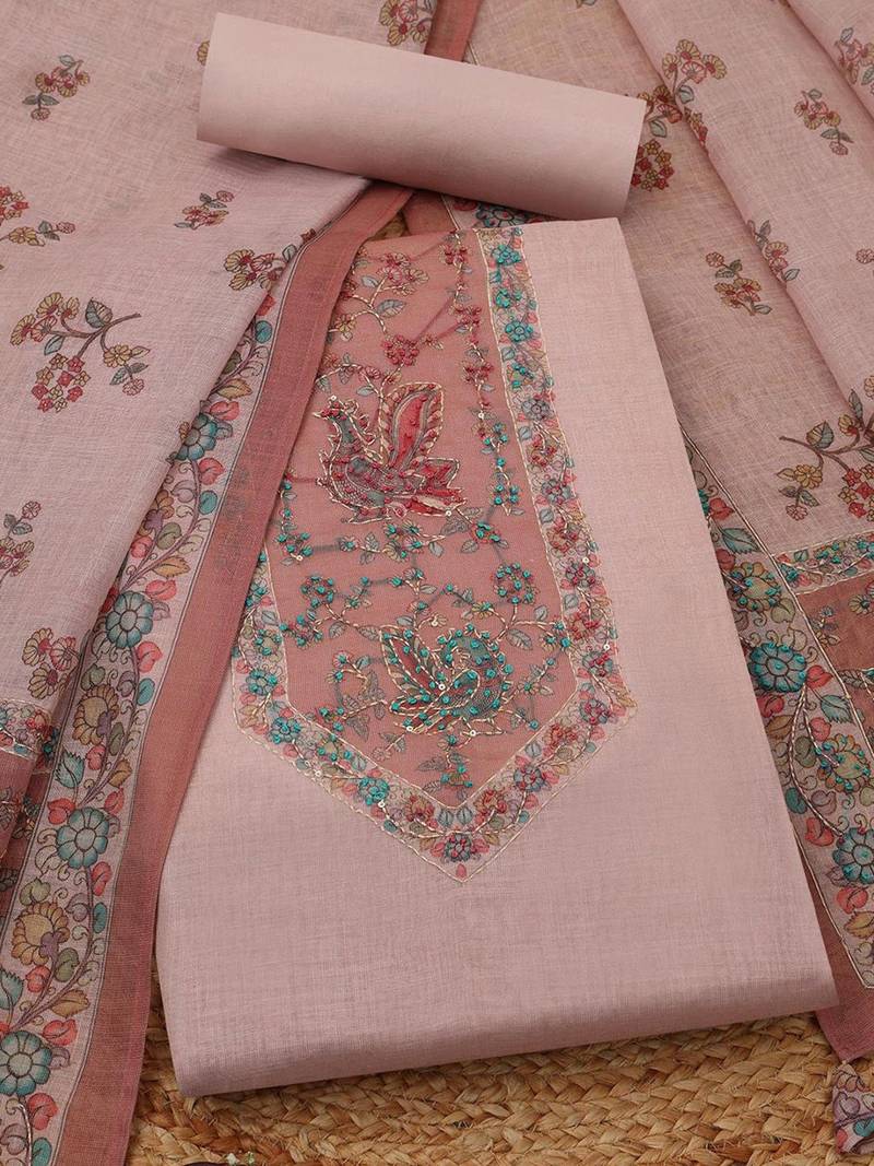 ethnic motifs printed linen unstitched dress material