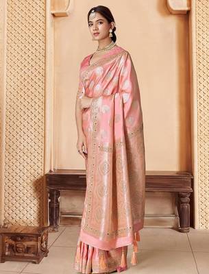 Pink embroidered woven design saree 3