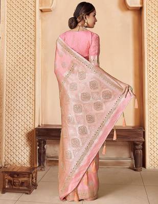 Pink embroidered woven design saree 4