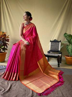 Pink woven embellished art silk bandhani saree withblousepiece 2