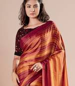 Rust striped poly georgette solid party wear saree