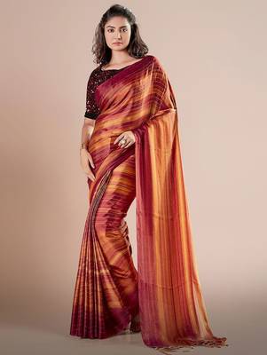Rust striped poly georgette solid party wear saree 2