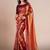 Rust striped poly georgette solid party wear saree